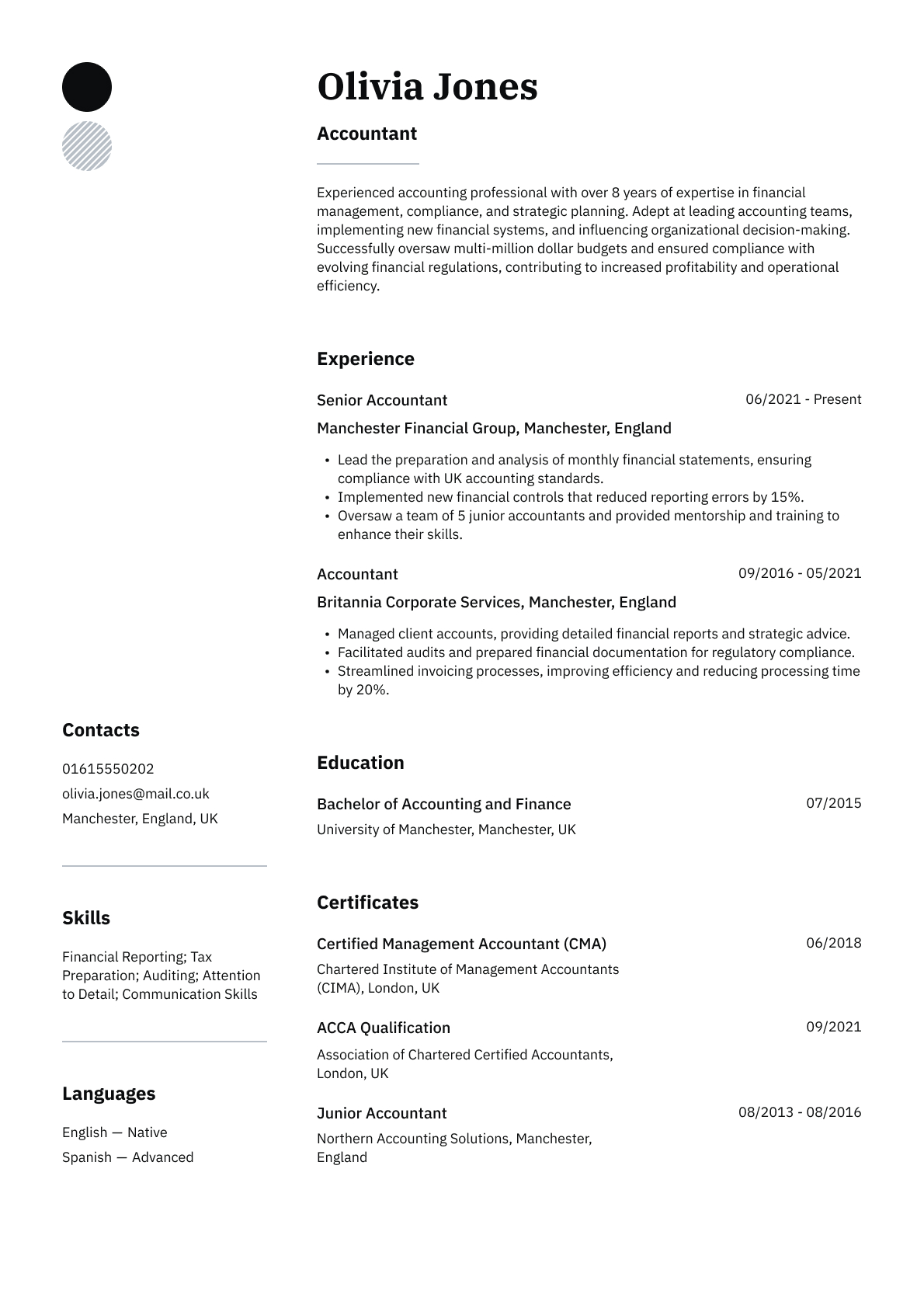 Accountant resume template & examples
