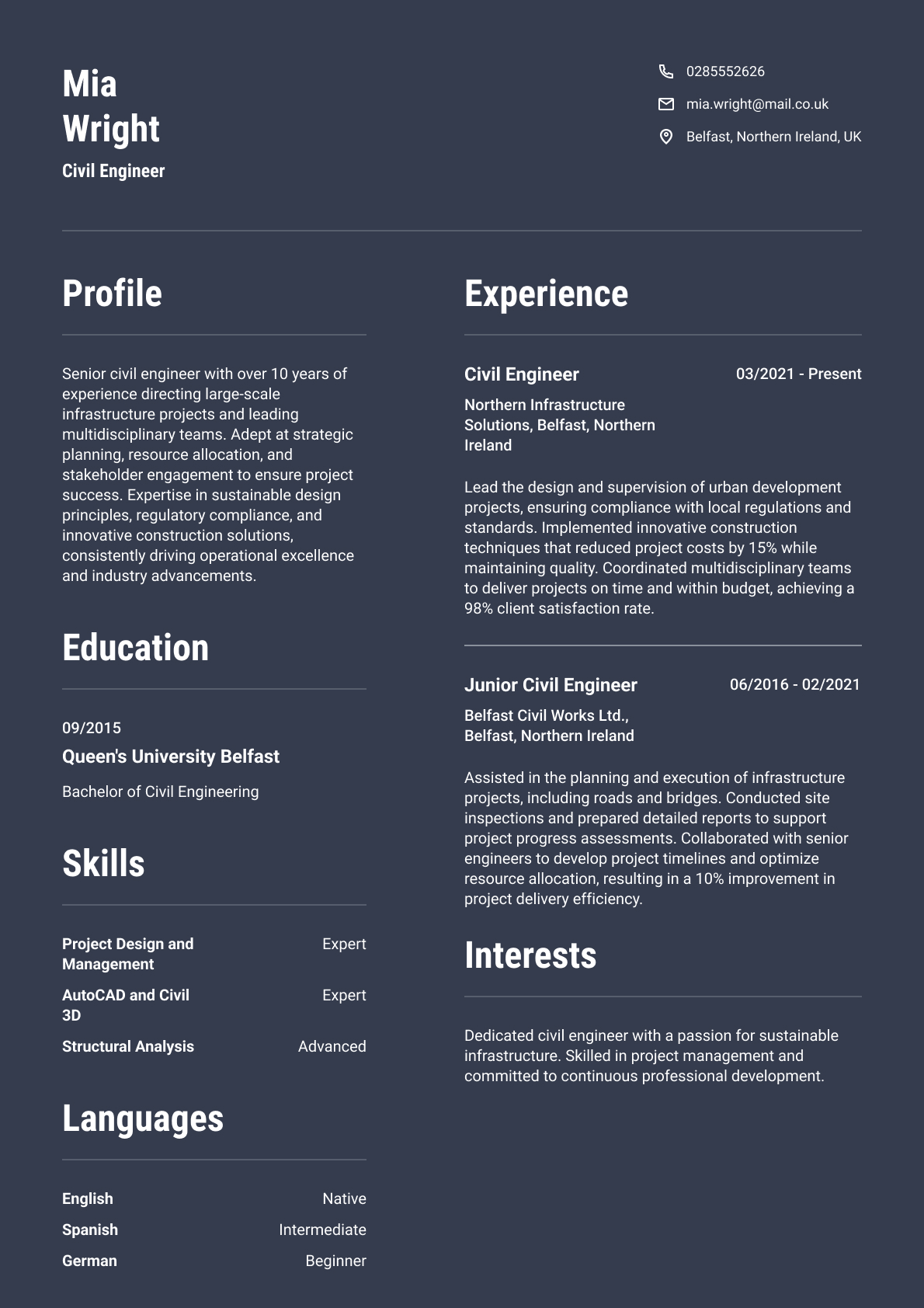 Civil Engineer resume template & examples