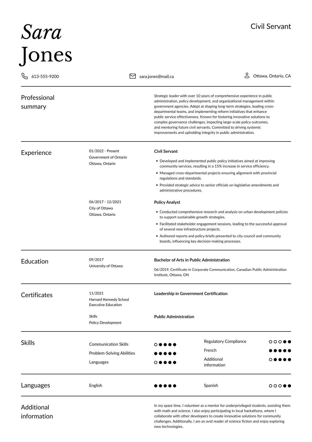 Civil Servant resume template & examples