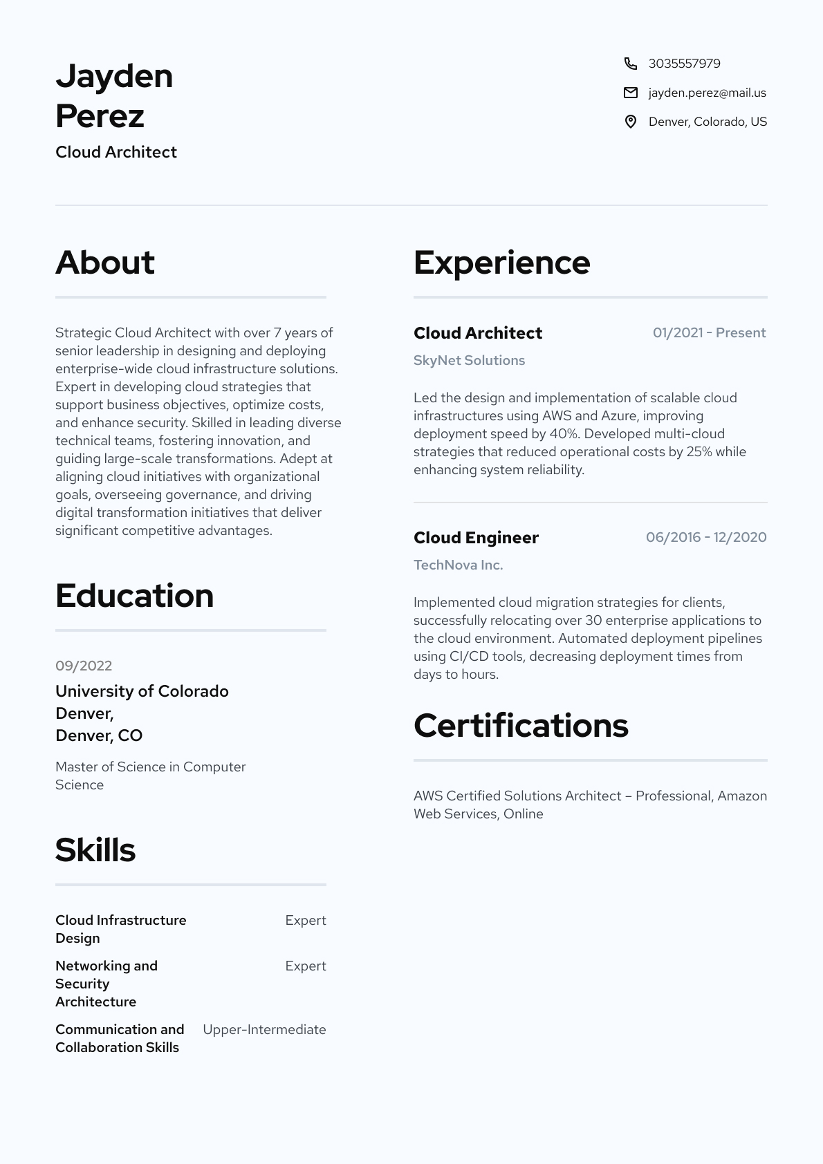 Cloud Architect resume template & examples
