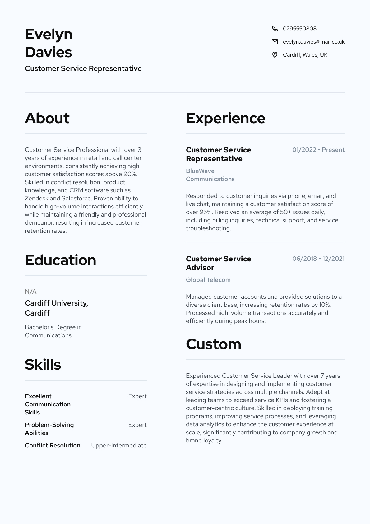 Customer Service Representative resume template & examples