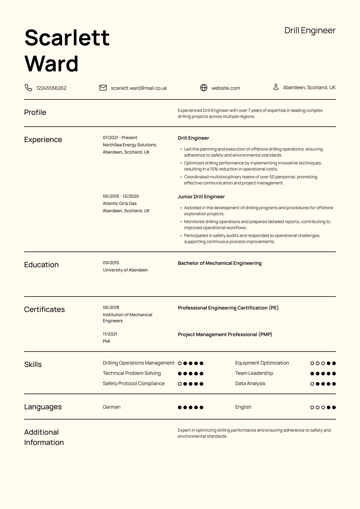 Drill Engineer resume template & examples