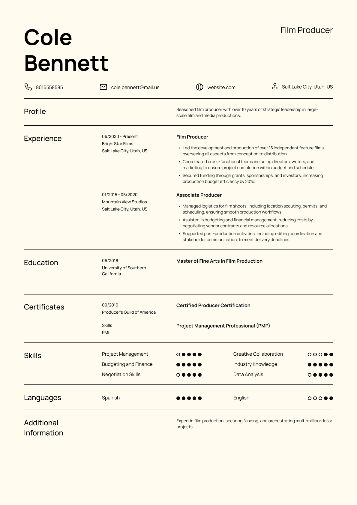 Film Producer resume template & examples