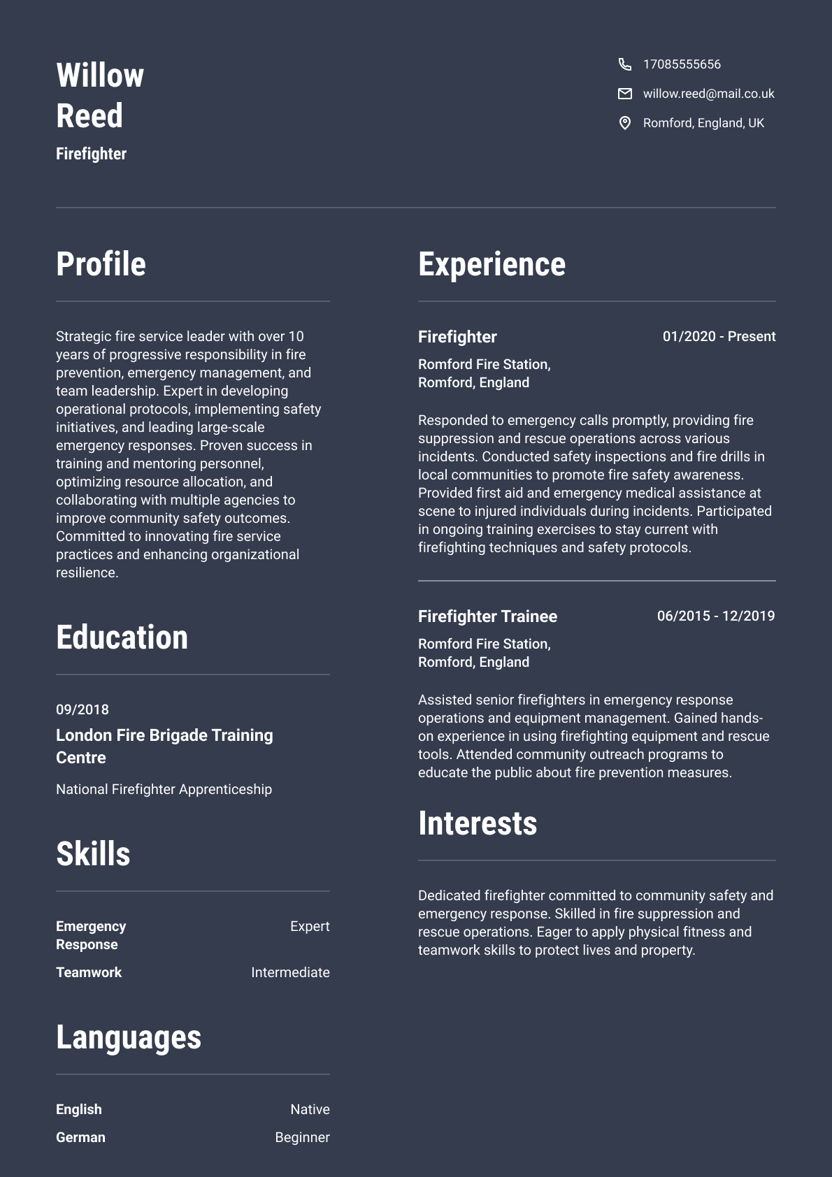 Firefighter resume template & examples
