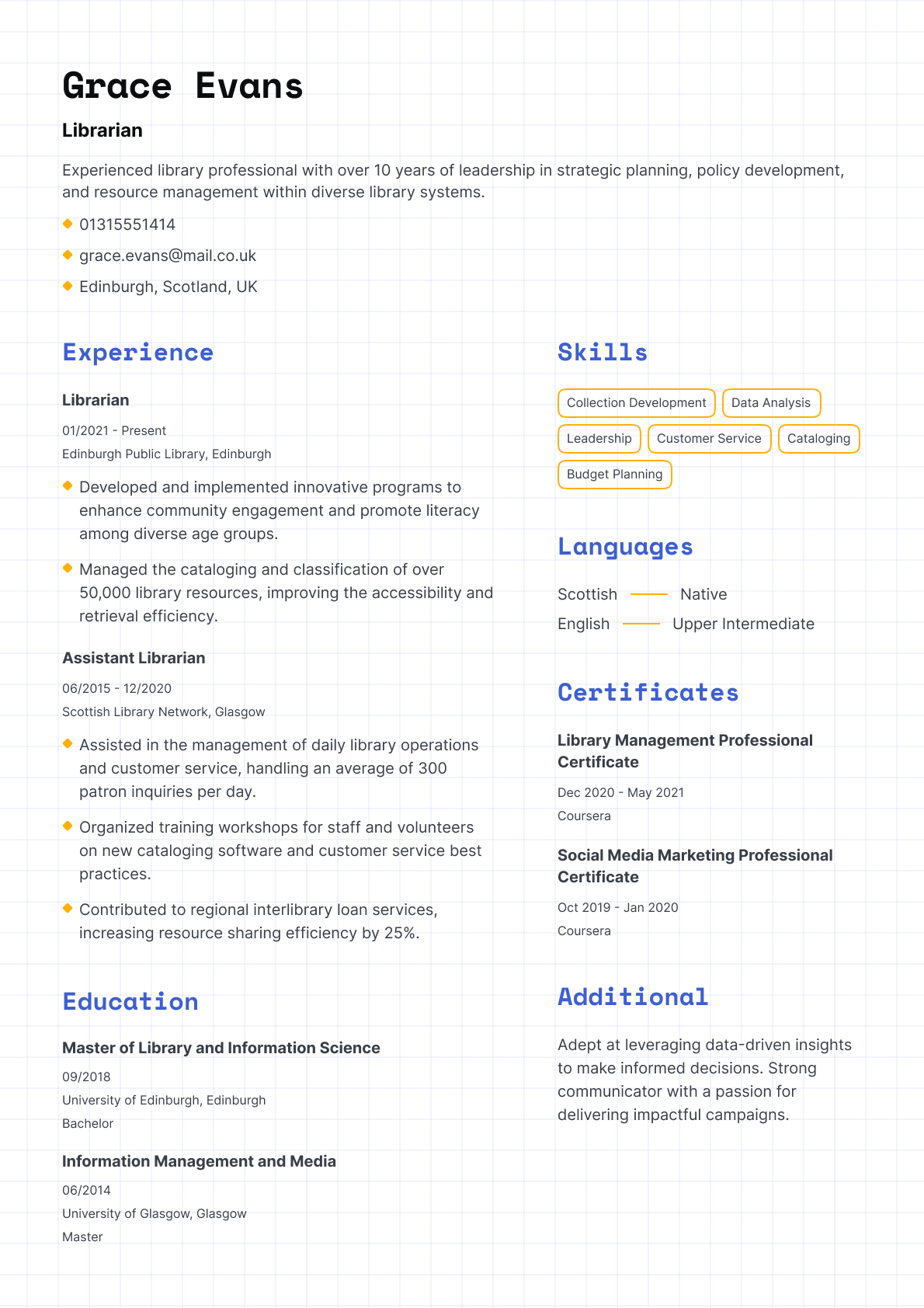 Librarian resume template & examples