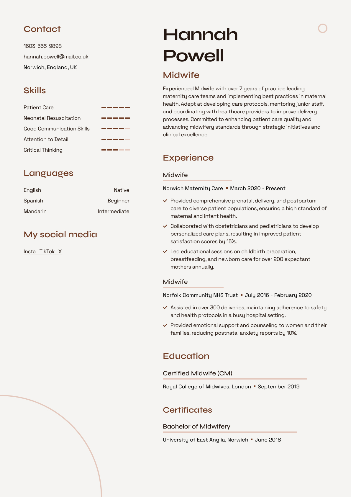Midwife resume template & examples