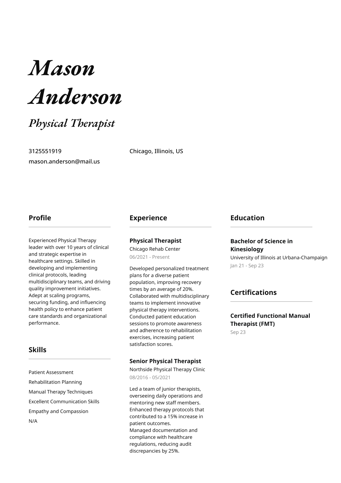 Physical Therapist resume template & examples