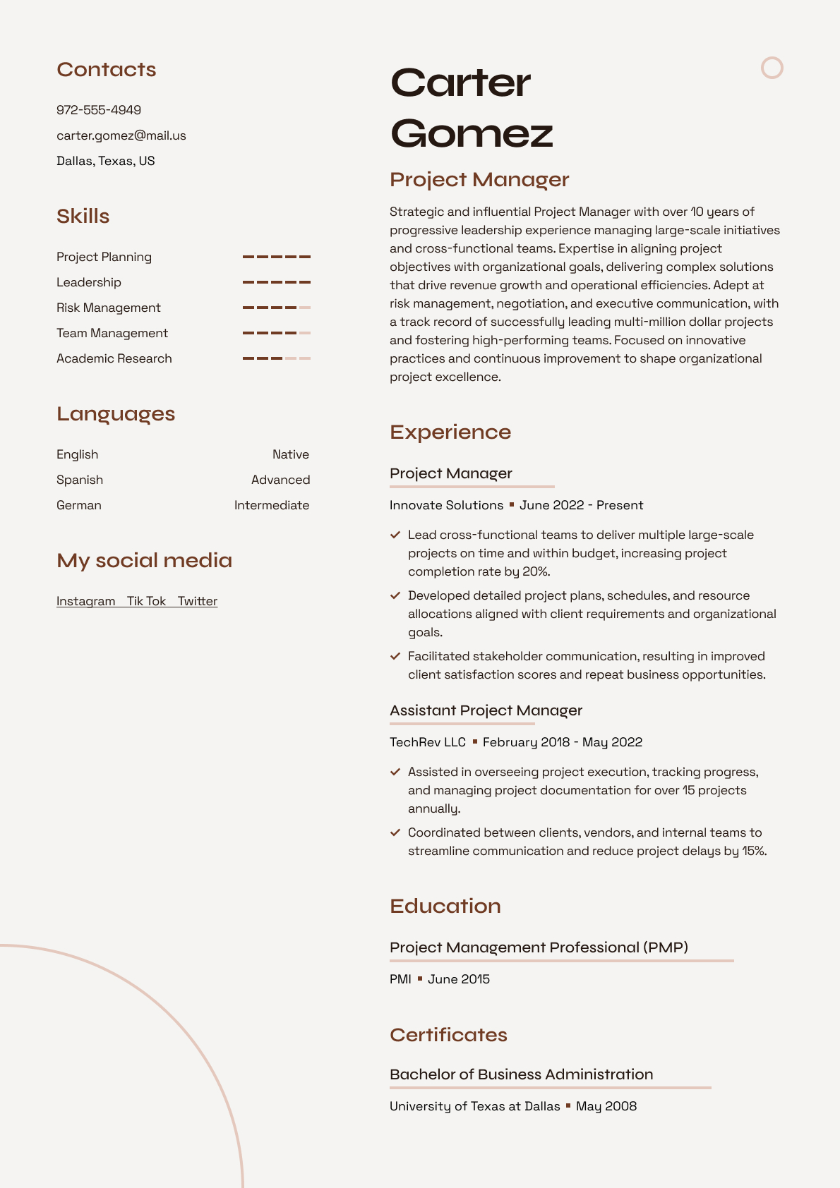 Project Manager resume template & examples