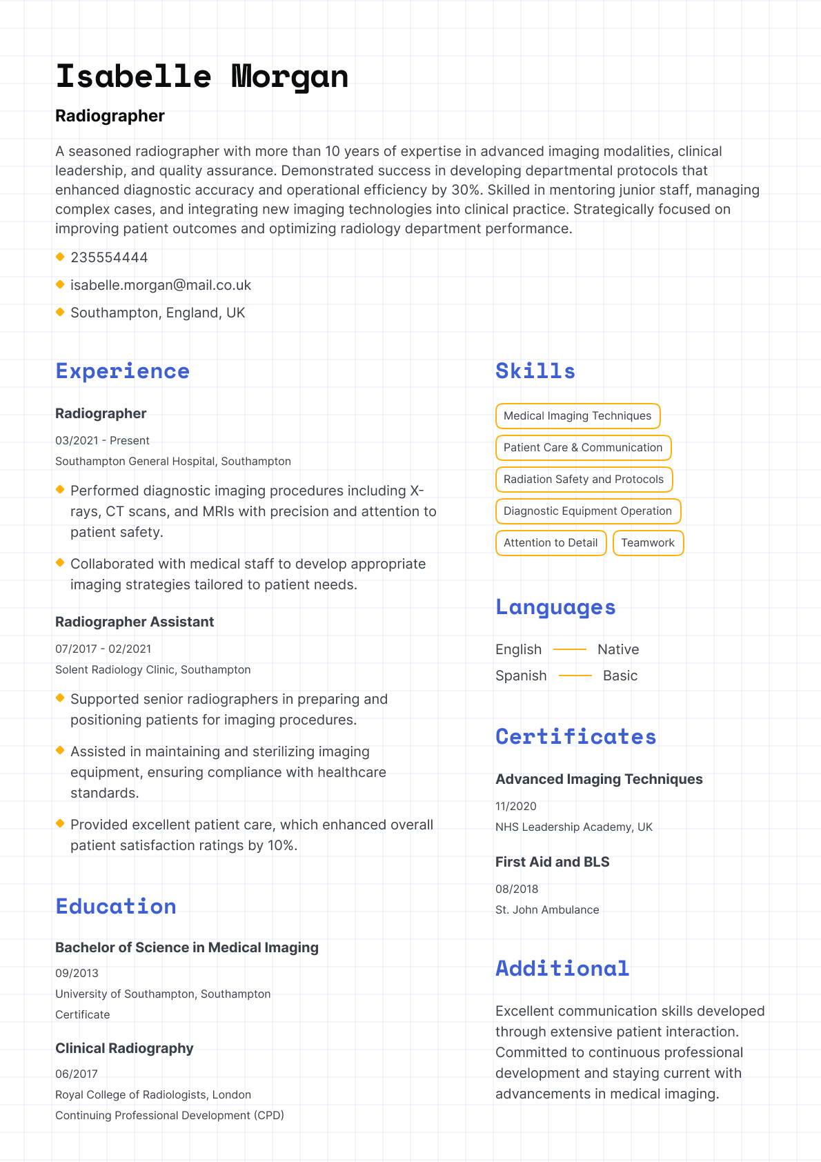Radiographer resume template & examples
