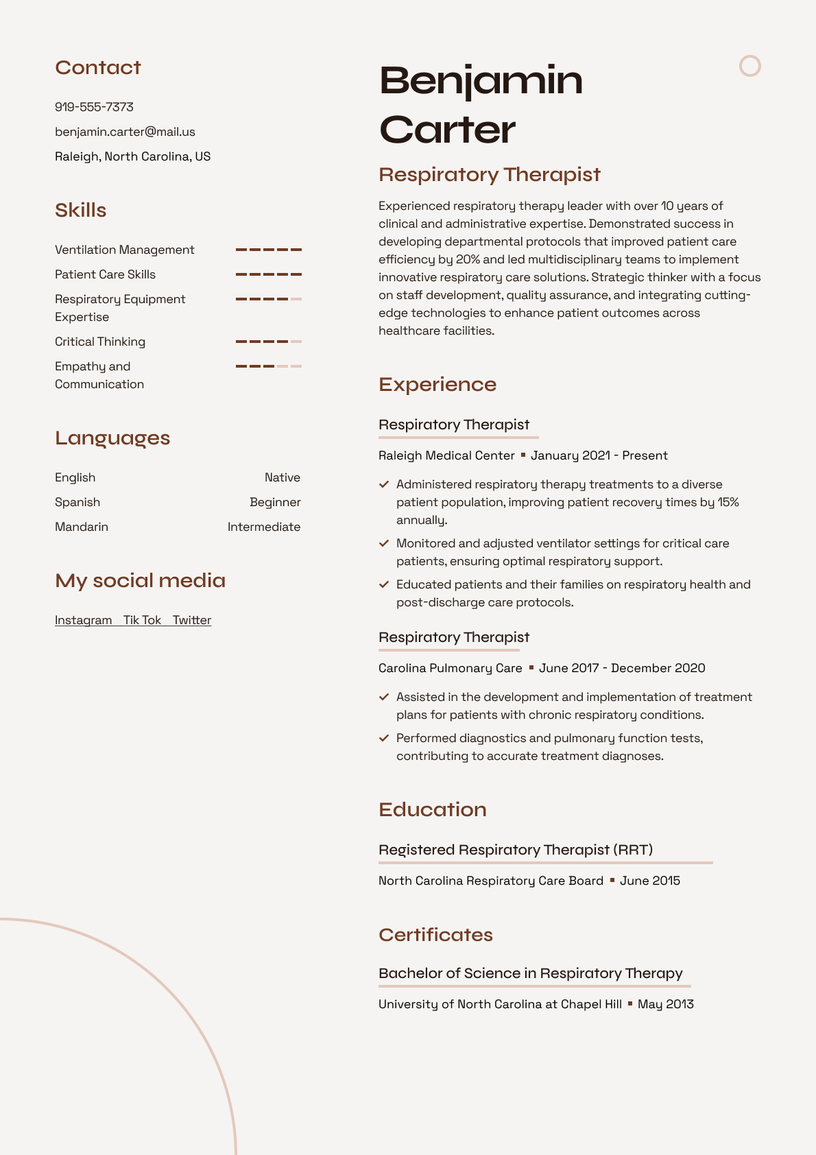 Respiratory Therapist resume template & examples