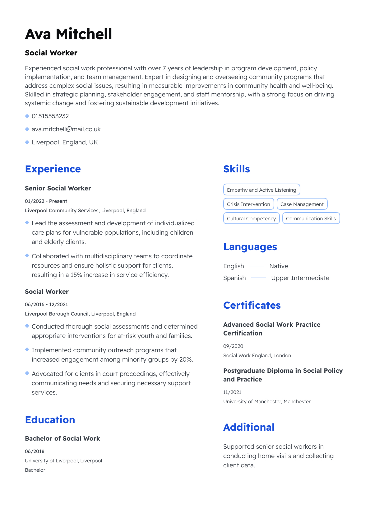 Social Worker resume template & examples