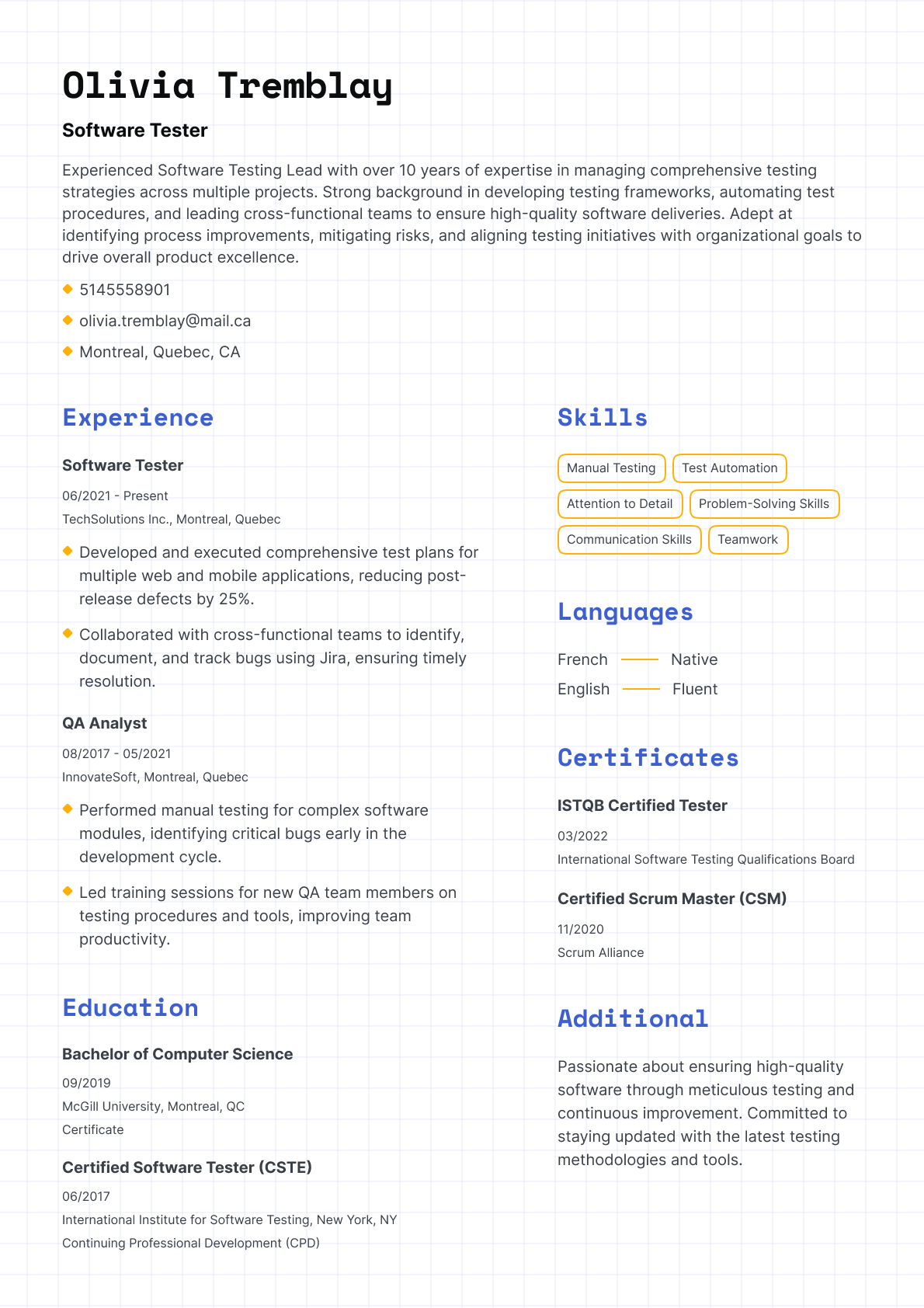 Software Tester resume template & examples