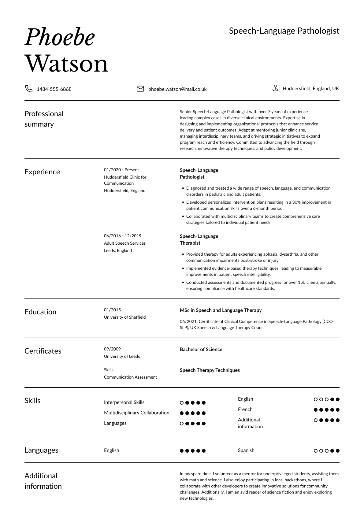 Speech-Language Pathologist resume template & examples