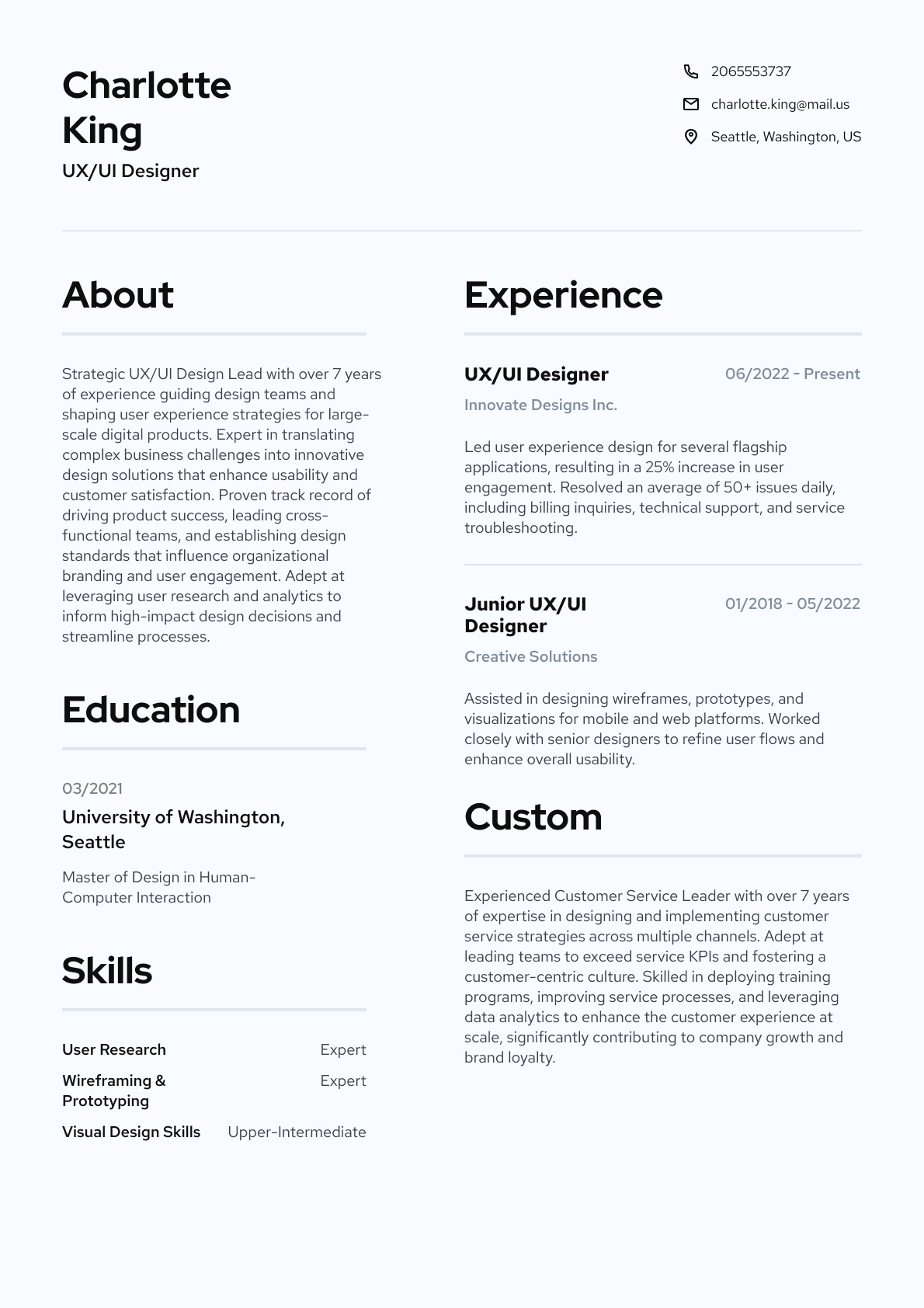 UX/UI Designer resume template & examples
